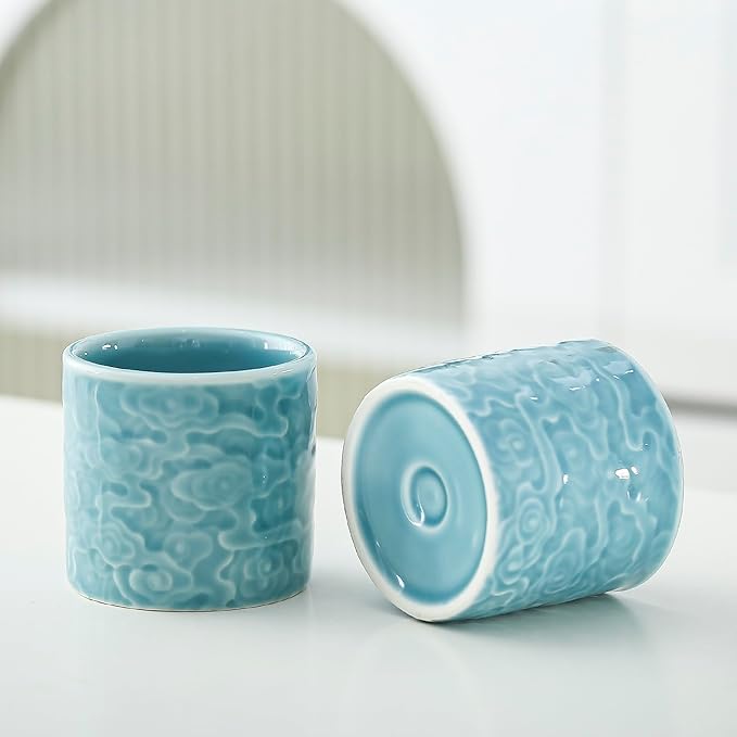 Ceramic Espresso Cups Set of 2 or 4-3oz Demitasse Cups for Coffee & Tea, No Handles, Durable & Dishwasher Safe (blue, 4)