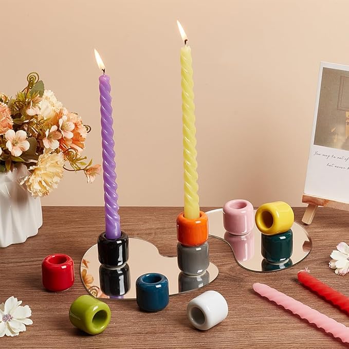 NBEADS 10 Pcs Ceramic Chime Candle Holder Set, 10 Colors Ceramic Candle Holder Handmade Candlestick Holder Set for Home Decor Dinning Wedding Party Aromatherapy Votive, Inner Diameter: 0.7inch