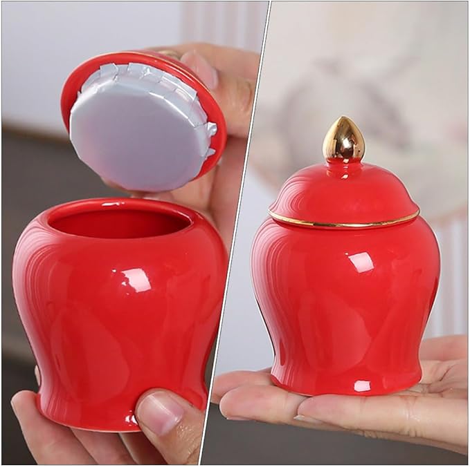 Amosfun Ceramic Tea Canister with Airtight Lid - 3.54 Inch Porcelain Storage Jar for Loose Tea Spices Coffee and Small Items - Sealed Kitchen Canister