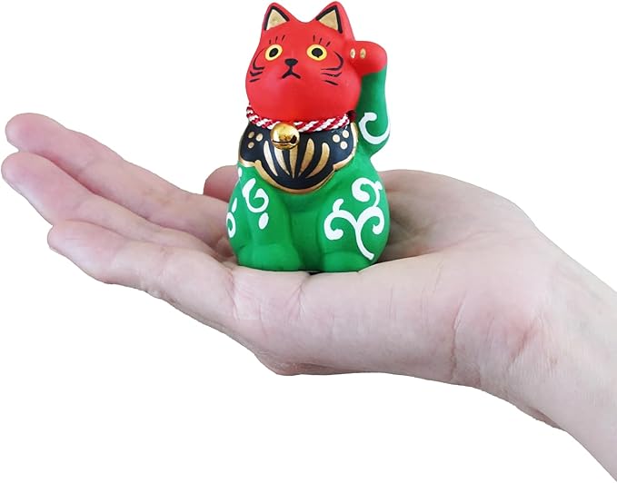 Maneki-Neko Lucky Cat, 2.7 Inches | Hand-Painted Ceramic Fortune and Prosperity Talisman | Artisan Crafted Desk and Room Decor | Made in Japan (Lion cat)