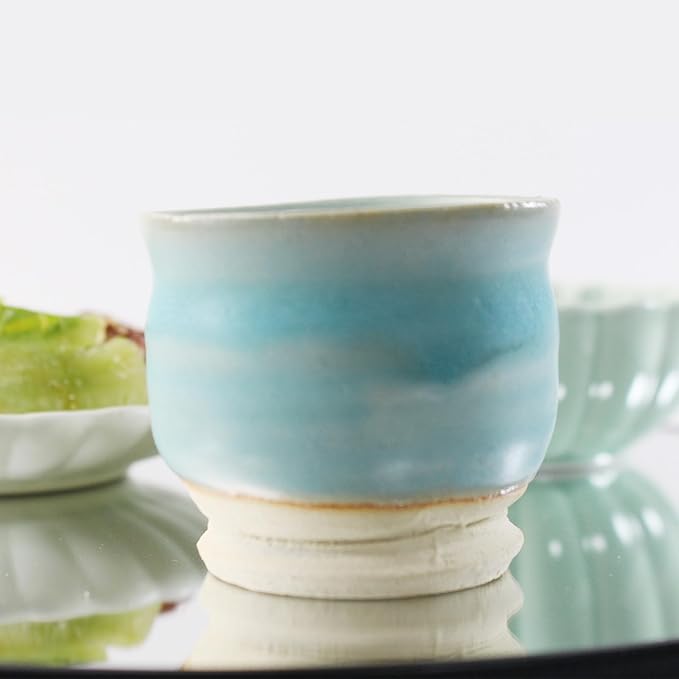 Japanese Sake Cup Set, Mino Ware Guinomi Ceramic Cups with Wooden Box, Traditional Pottery for Sake Tea, Handmade in Japan (Keizan Saku Sake Set (6cups), Cup Size (2.0–3.9 fl oz - 60–115 ml))