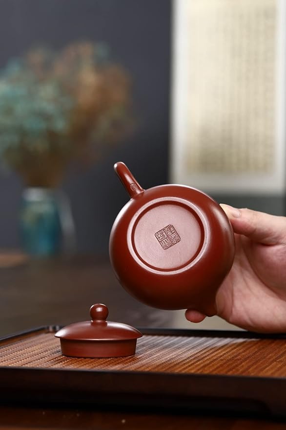 Xishi Teapot Chinese Zisha Clay Pot Ceramics Purple Sand Dahongpao Mud Kungfu Tea Set Kettle Spherical Filter (Red 150ml)