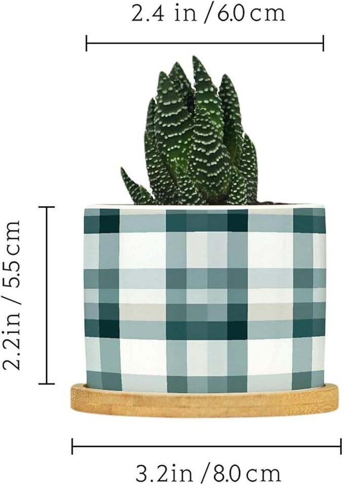 Sage Green Buffalo Plaid Ceramic Planters Green Buffalo Check Snake Plant Live Indoor with Pot with Drainage Holes and Saucers Pot for Pots Outdoor Indoor Plants