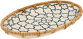 Rattan Ceramic Tray, Oval Fruit/Bread/Cookie/Jewelry Small Storage Porcelain Serving Plate, Vintage Decorative Display Plate for Coffee Table Home Decor Wedding Party Gift (White Cloud)