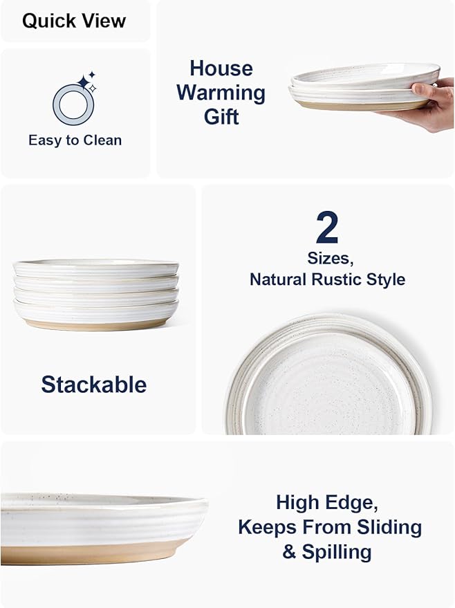 LE TAUCI Ceramic Salad Plates Set of 4, 8 Inch Modern White Dessert Plate Set for Appetizer, Bread, Small Dinner Plates for Kitchen, Microwave Dishwasher Safe, Scratch Resistant - Arctic White