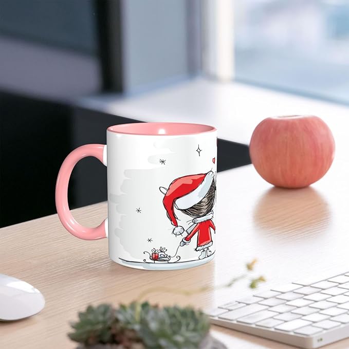 Positive Energy,Funny Novelty Ceramic Coffee Cups With Handle,Words on Circular Backdrop Tea Cup for Office and Home, 11 Oz,Dishwasher Microwave Safe (Pink)