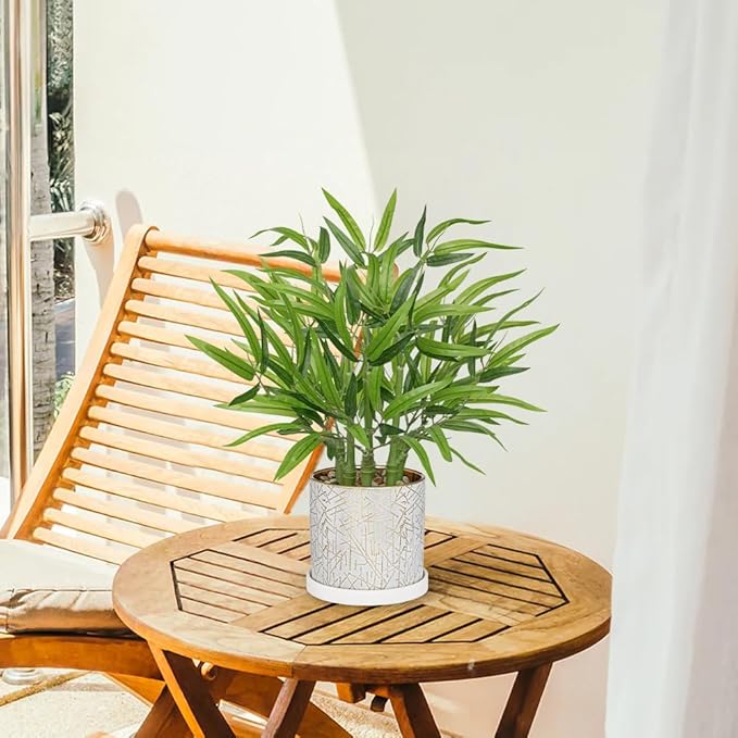 Ceramic Plant Pots with Drainage Hole & Saucer, Gold & White Ceramic Planter Pot for Indoor & Outdoor, 5.5" Small Plant Pots Decorative Flower Pot for Succulents, Herbs, Cactus, Orchids Planter