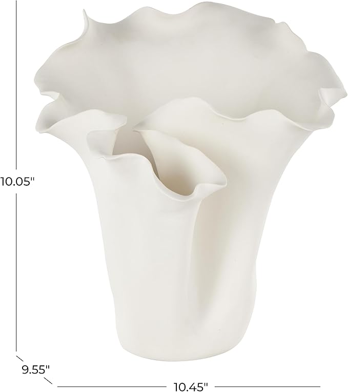 Deco 79 Ceramic Floral Decorative Vase, Abstract Floral Inspired Centerpiece, Flower Vase for Home Decoration, Cream, 10" x 10" x 10"