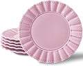 HOMBENE Dessert Plates 8 Inches Set for 6 Ceramic Serving Plates, Wavy Style, Plates for Cake Waffles, Snacks, Pasta, Noodle,Dinner, Microwave & Dishwasher Safe (Dreamy Sakura Pink)