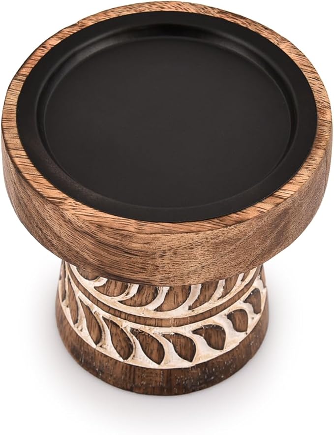 Kimona Candlestick Holders Round Turned Candle Holders for Candles Farmhouse Decorative Candelabras for Table Centerpiece & Home Décor (4" x 4" x 4")