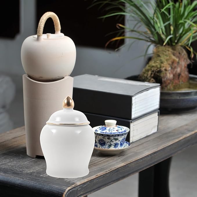 Amosfun Ceramic Tea Canister with Airtight Lid - Mini 3.54 Inch Porcelain Loose Leaf Tea Storage Jar for Kitchen and Travel Decorative Food Storage Container