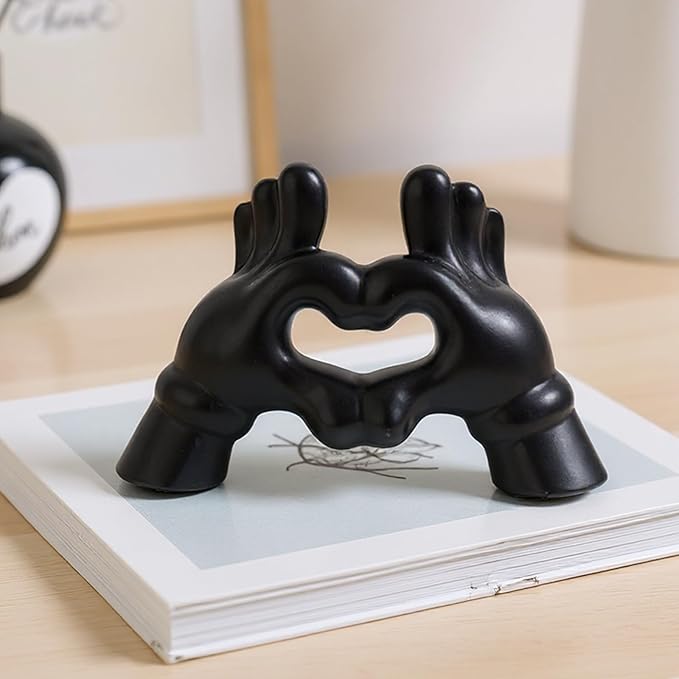 Zerzsy Set of 2 Heart Hands Sculpture Figurine Decor, Modern Style Sculptures Decorative Loving Finger Statues, Valentines Day Decorations for Office Home Decor - Black&White