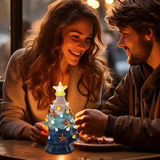 Ochine Ceramic Christmas Tree Tabletop Christmas Tree with LED Light Christmas Decorations, Multicolored Ceramic Xmas Tree for Festival Christmas Themed Holiday Party Home Decor