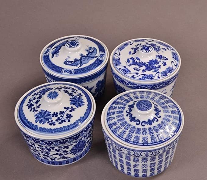 123Arts Ceramic Sugar Bowl Blue and White Storage Jar Candy Dish Seasoning Jar with Lid