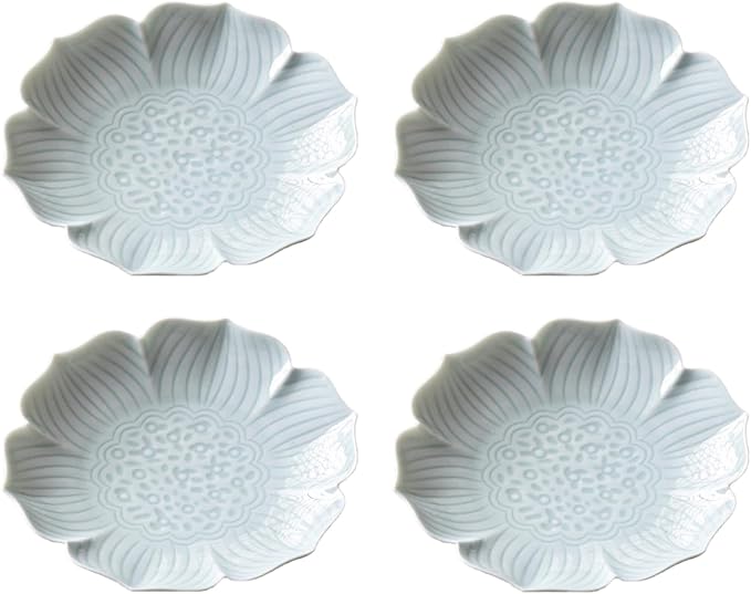 Gaolinci Zen Ceramic Plate, 5 Inches Lotus Shaped Appetizer Plates, Dessert Plate, Nut Plate (Set of 4)