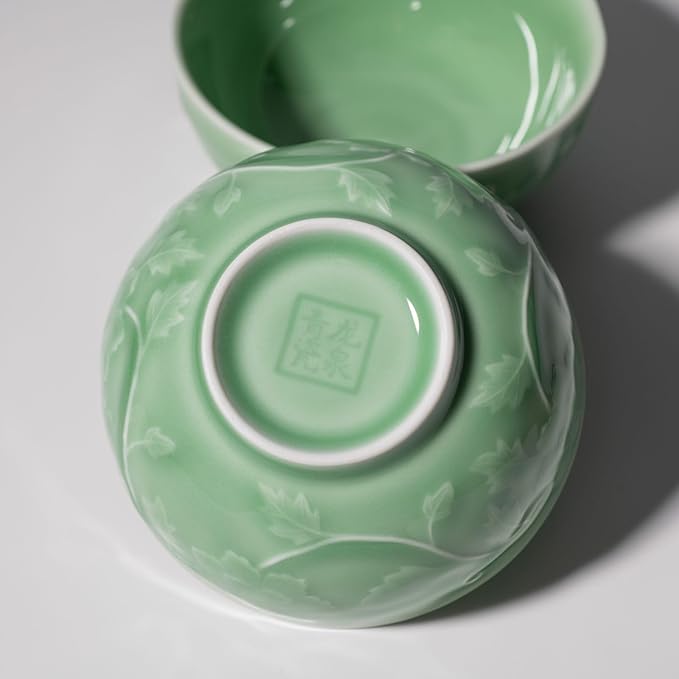 5-Inch Celadon Rice Bowl, Set of 2 - Round Ceramic Bowls for Soup, Stews, Holiday Meals - Classic Holiday Tableware - Durable, Dishwasher, Microwave, Freezer Safe