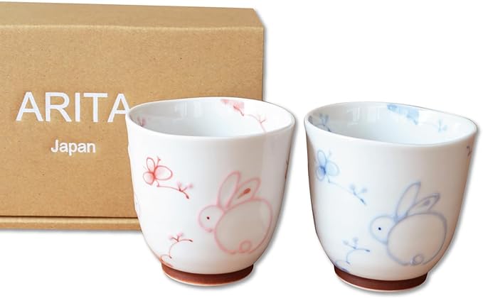 有田焼やきもの市場 Japanese Yunomi Tea Cup set of 2 Arita Imari ware Made in Japan Icchin Usagi Rabbit