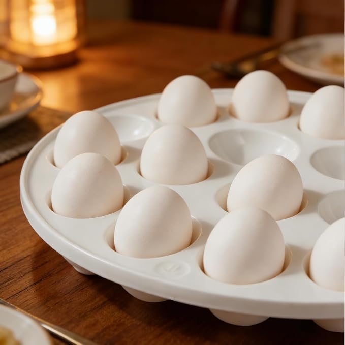 Cinf Ceramic Deviled Egg Containers Deviled Egg Platter Easter Gift Carrier Holder Trays with 22 Slots for Holiday Party and Home Kitchen,Dishwasher Safe,White (No lid included)
