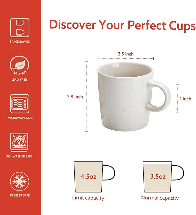 Sweese 3.5oz Porcelain Espresso Cups Set of 4, Mini Coffee Mugs Demitasse Cups - White Grey