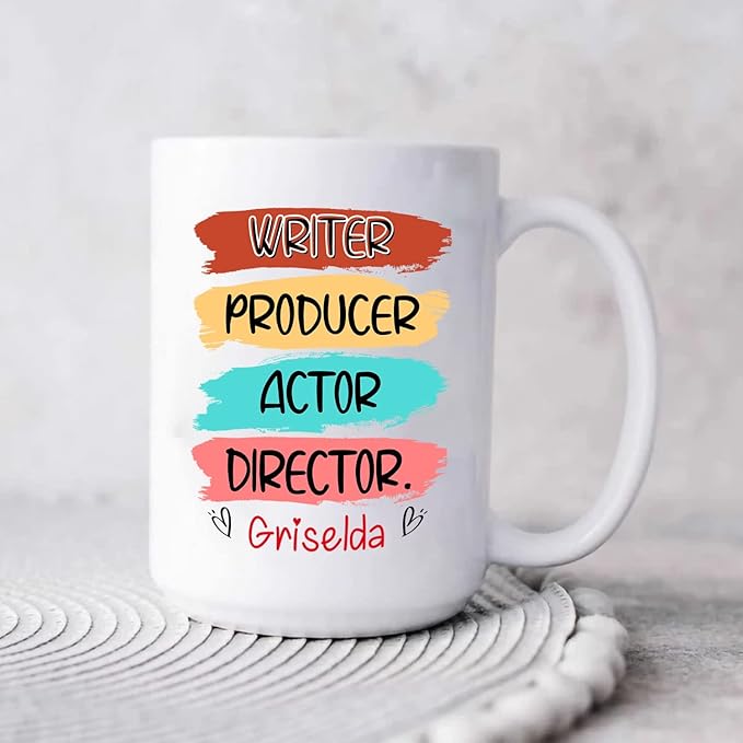 Personalized Writer Ceramic Mug Custom Name for Friend Family, Writer Producer Actor Director White Coffee Mug 11oz 15oz Gift for Writers Novelist Book Lover Author, Writing Travel Cup Gift Men Women
