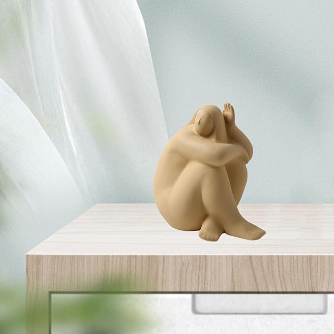 Abstract Art Character Statue Figurine Handmade Ceramic Sculpture Ornaments for Bookshelf Wine Cabinet Crafts Decoration (Yellow)