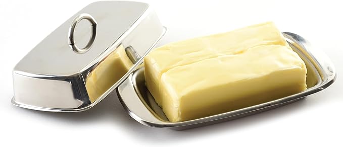 Norpro 282 Stainless Steel Double Covered Butter Dish, Silver