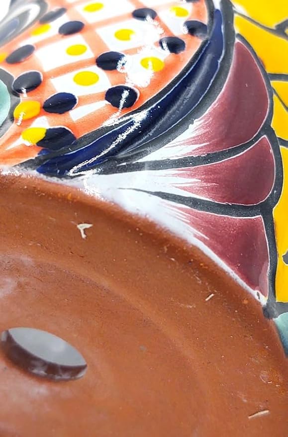 Cactus Canyon Ceramics Talavera Planter, Hand-Painted Mexican Traditional Ceramic Pot with Drainage Hole, Indoor Outdoor Rustic Botanical Terracotta, 7 Inch, Red Multicolor