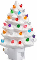 Christmas Night Light - White Tree Christmas Nightlight Plug Into Wall, 6" Ceramic, Holiday Decorations, Winter Home Décor for Kids/Adults