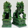 Sancai Ceramic Foo Dogs, Pair of Tang Dynasty Feng Shui Guardian Lions, Handcrafted Statues for Home and Office Decor,Green,7.48 * 12.2in