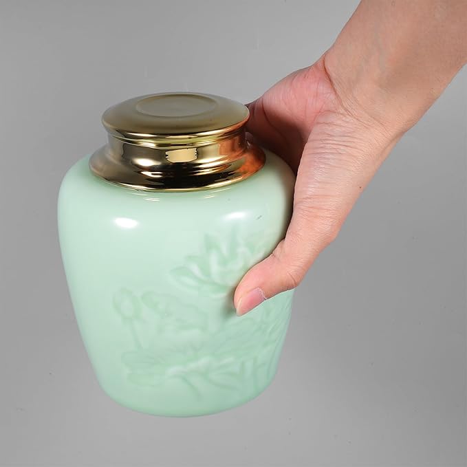 IMIKEYA Ceramic Tea Canister with Lid Vintage Asian Style Airtight Household Kitchen Storage Jar for Loose Leaf Tea