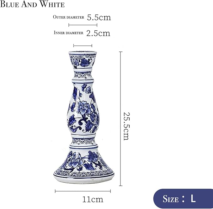 Blue and White Porcelain Ceramic House Candle Holder Chinese Traditonal Style Simple Home Candlestick Decoration Incense Stick (l)