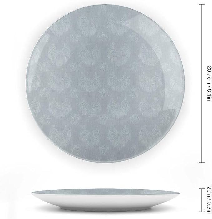 Christmas Fashion Plates for Display Geometric Damask Soft Blue Thibaut Kitchen Art Decoration Supplies Porcelain Dessert Plate Set with Display Stand Custom Gifts for Men Women, 6", 7", 8", 10"