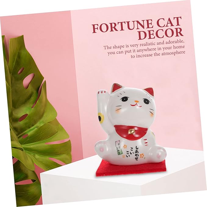 Alipis Lovely Japanese Style Fortune Cat Ornament for Desktop Decor Ceramic Sculpture with Creative Design Elegant Porcelain Figurine Home Office Feng Shui