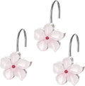 Creative Scents Vanda Cherry Blossom Shower Curtain Hooks Decorative Set of 12 Flower Shower Curtain Rings for Curtain - White and Pink Shower Hooks Bathroom Accessories Decor
