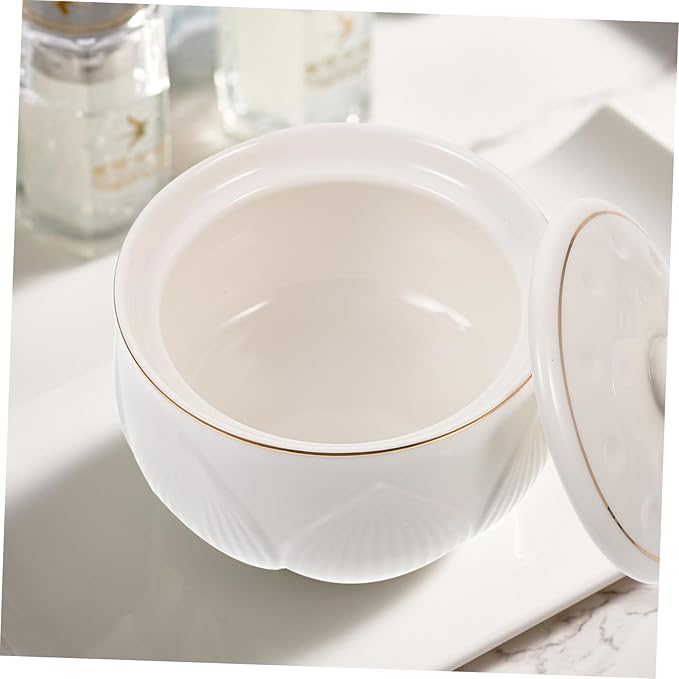 Alipis Luxury Ceramic Stew Bowl Set with Lid and Spoon High-End Gold Trim for Soups and Desserts Kitchen Steaming Bowl for Home Use