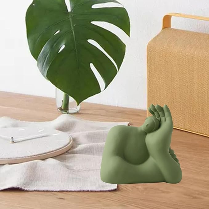 Abstract Art Character Statue Figurine Handmade Ceramic Sculpture Ornaments for Bookshelf Wine Cabinet Crafts Decoration (Green)