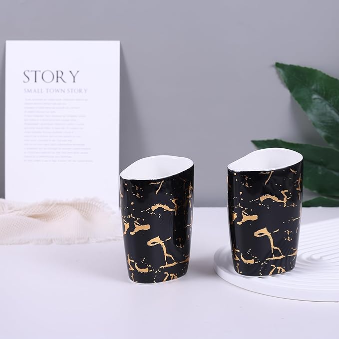 Black Bathroom Accessories Set,Gold Marble Look Bathroom Decor,Modern 6 Piece Bathroom Accessory Set,Complete with Soap Dispenser,Toothbrush Holder,Tumbler,Tray Countertop