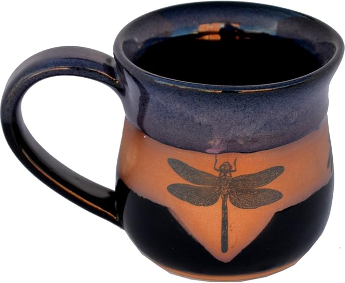 ALWAYS AZUL POTTERY Dragonfly 14 Oz. Mug in Millennium Glaze - Handmade Ceramic Coffee Mug - Stylish and Unique Handcrafted Artistic Drinkware - Polished Clay Cups, Great for Coffee, Tea, and More