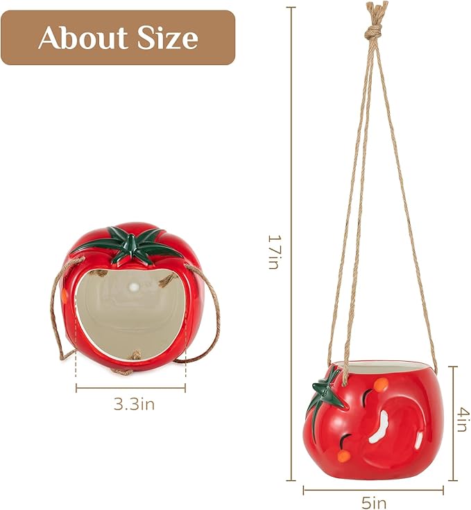 Cute Plant Pot - Funny Hanging Planter Gardening Gifts for Plant Lovers Women Mother House Warming - Smiley Red Planter for Indoor Outdoor