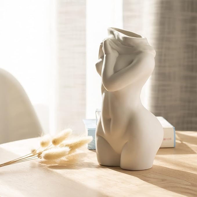 AETVRNI Unique Base Roots Modern Vase Female Body Vase Statue Ceramic Vases Decorative Female Form Sculpture Boho Decorations for Bathroom Home,B
