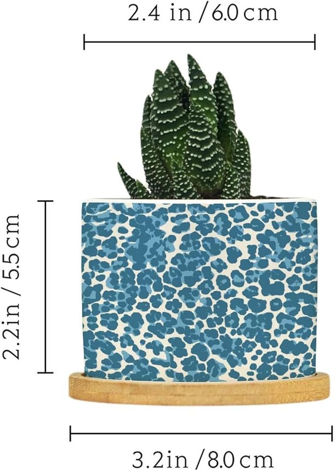 Leopard Blue and Beige Ceramic Planters African Tribal Animal Print Snake Plant Live Indoor with Pot with Drainage Holes and Saucers Pot for Succulents Cactus Garden Windowsill