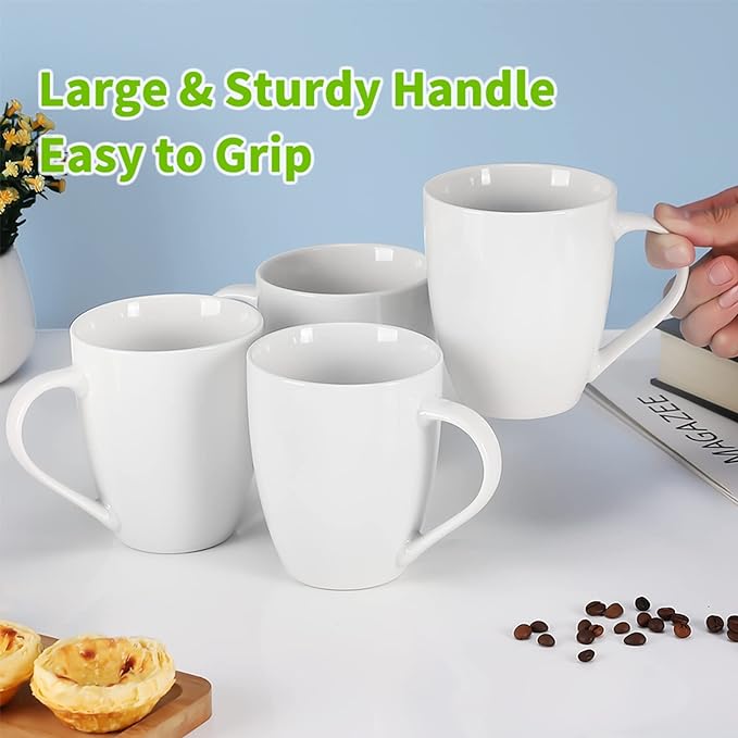 Mfacoy White Coffee Mugs Set of 4, 16 Ounce Mug with Handles, Ceramic Coffee Cups, Porcelain Mugs Sets, Large Coffee Mugs for Coffee, Tea, Hot Cocoa, Milk, Microwave and Dishwasher Safe