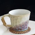 10oz Retro Vintage Japanese Style Handmade Ceramic Tea Cup with Handle, Lead-Free Reactive Glaze Artisanal Coffee Mug, Comfortable handle Handmade Pottery Tea Mug for office and home