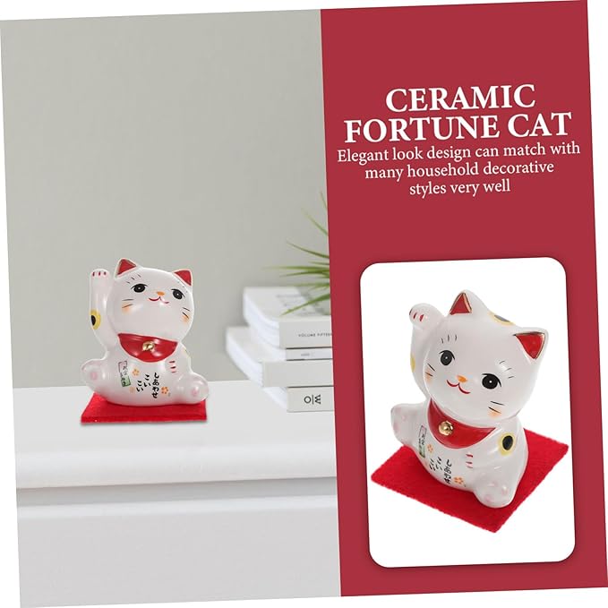 Alipis Lovely Japanese Style Fortune Cat Ornament for Desktop Decor Ceramic Sculpture with Creative Design Elegant Porcelain Figurine Home Office Feng Shui