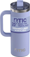 RTIC 20oz Road Trip Travel Mug with Lid and Handle, Ceramic Lined, Insulated, Stainless Steel, Metal, Double Wall Vacuum-Insulation, Portable Coffee, Tea Cup for Hot and Cold Drink, Periwinkle