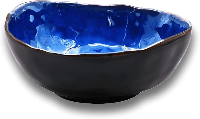 Small Ceramic Decorative Bowl, 8" Blue Reactive Glaze Candy Bowl, Pottery Catchall Key Dish with Cat Eye Glaze Effect, Trinket Bowl for Jewelry Rings, Coffee Table Decor (8'' Bowl)