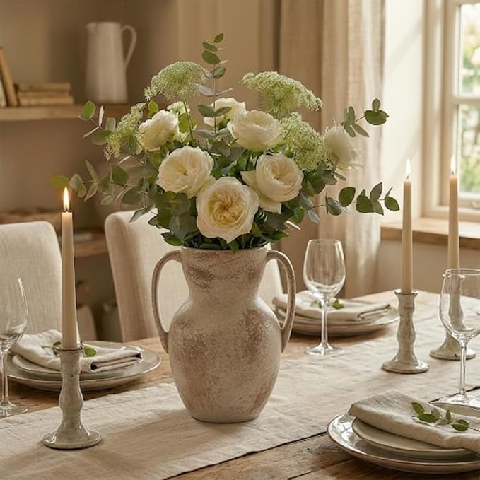 Emotionally Grounded Vase, Vaseking Large Ceramic Rustic Vase with 2 Handles, 8.6 inch Minimalist Decorative Farmhouse Tall Vases for Home Decor, Living Room, Enterway, Table Decoration,Terra