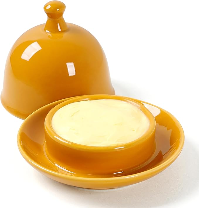 Butter dish, Ceramic Small Butter Dish with Lid, 2026 NEW Original Design Mini Butter Crock Keeper with Handle, 17 OZ Mini Butter Container Cover and Water Sealing 2 Ways Sealing (Pumpkin Orange)