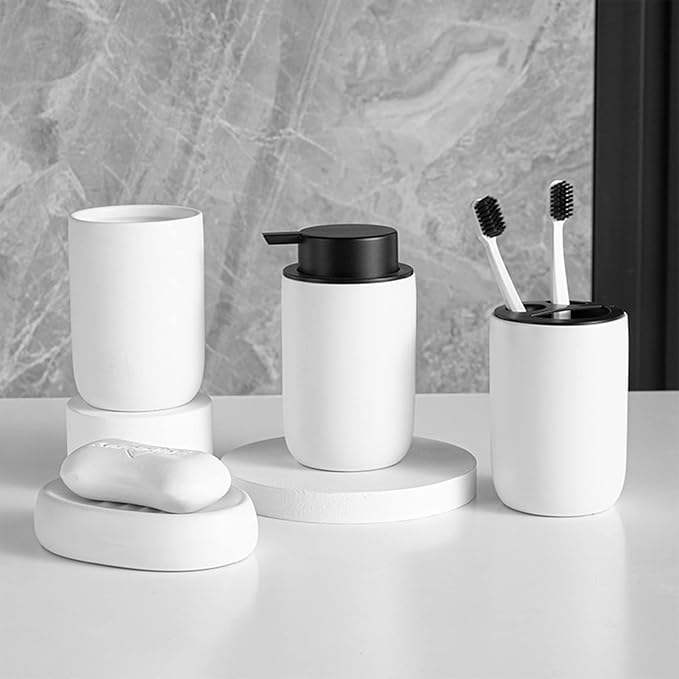 Hand Soap Dispenser for Bathroom Decro, Ceramic Liquid Pump Bottles Refillable Dish Dispenser for Kitchen Farmhouse Colleage Dorm, Matte White