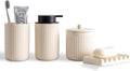 Ceramic Bathroom Accessories Set,Lotion Soap Dispenser and Toothbrush Holder Set, Soap Dish, Apothecary Jars,Rustic Farmhouse Decor, Bathroom Home Decor(Beige Set, Liquid)